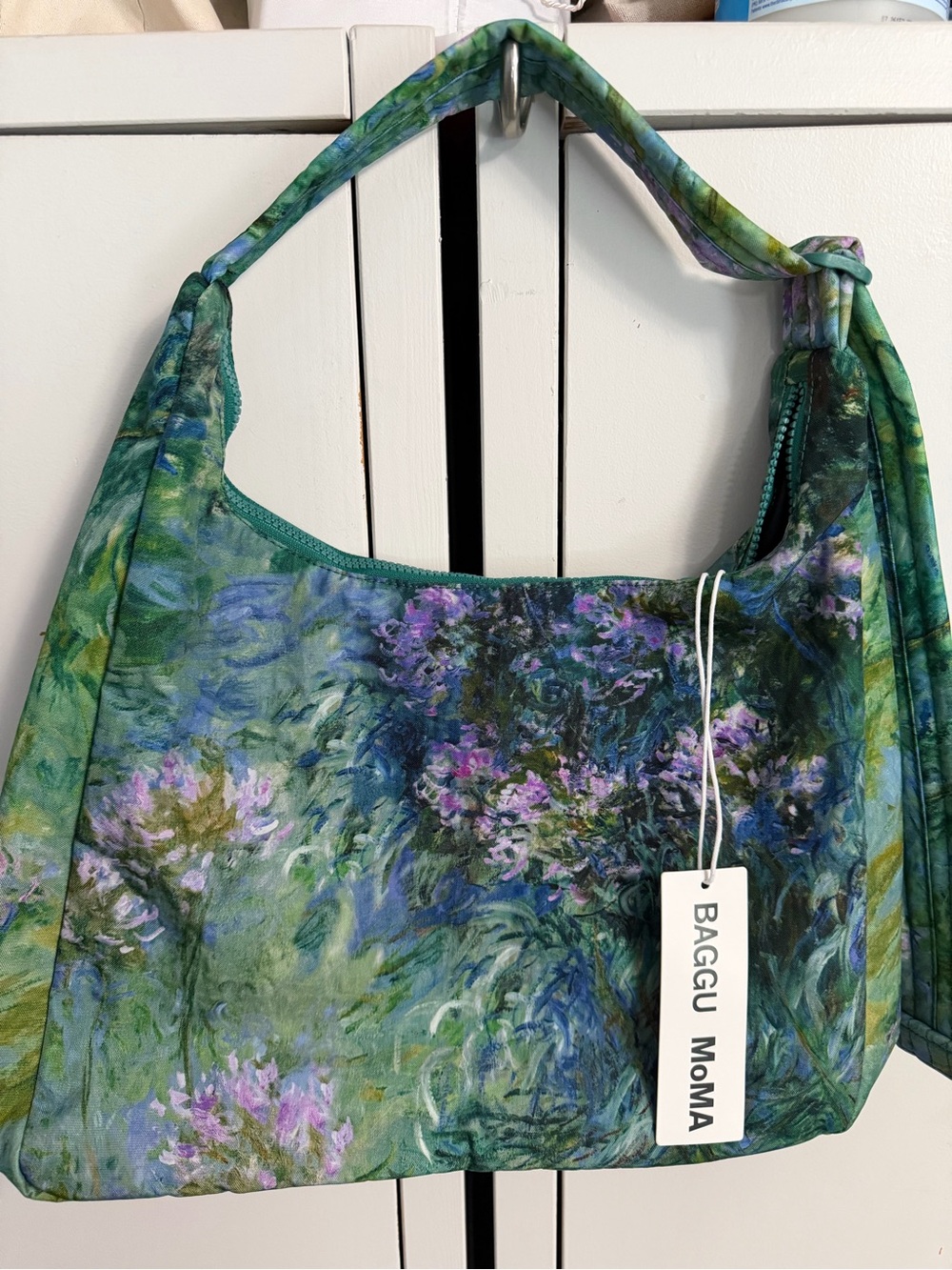 BAGGU Green and Purple Floral Shoulder Bag